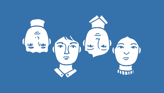 Four people aligned with varying facial features